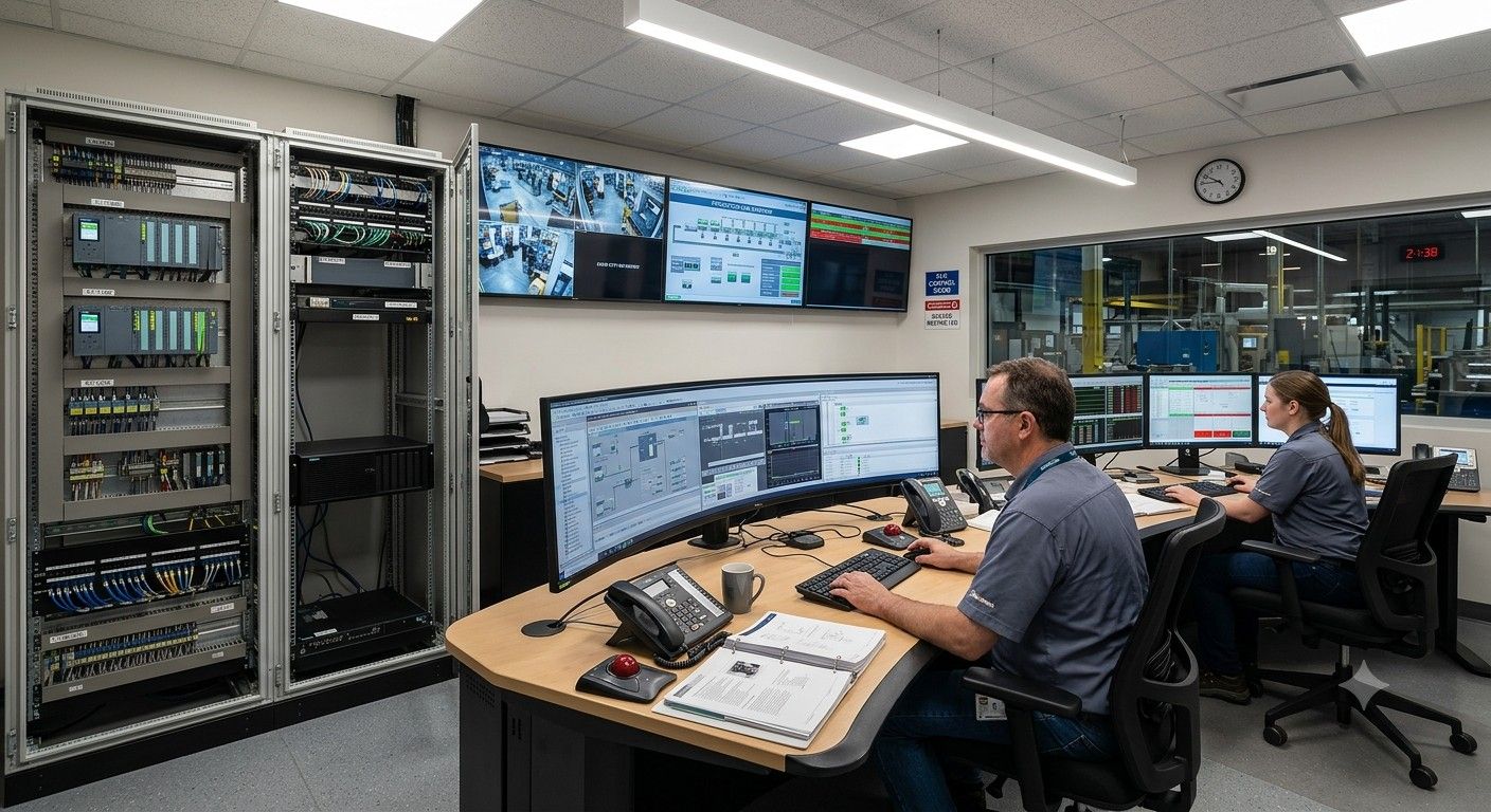 Engineers monitoring plant systems from a Synergy control room