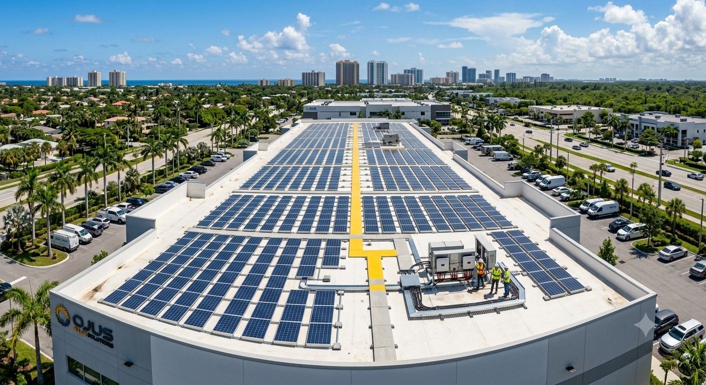 Commercial rooftop solar array installation