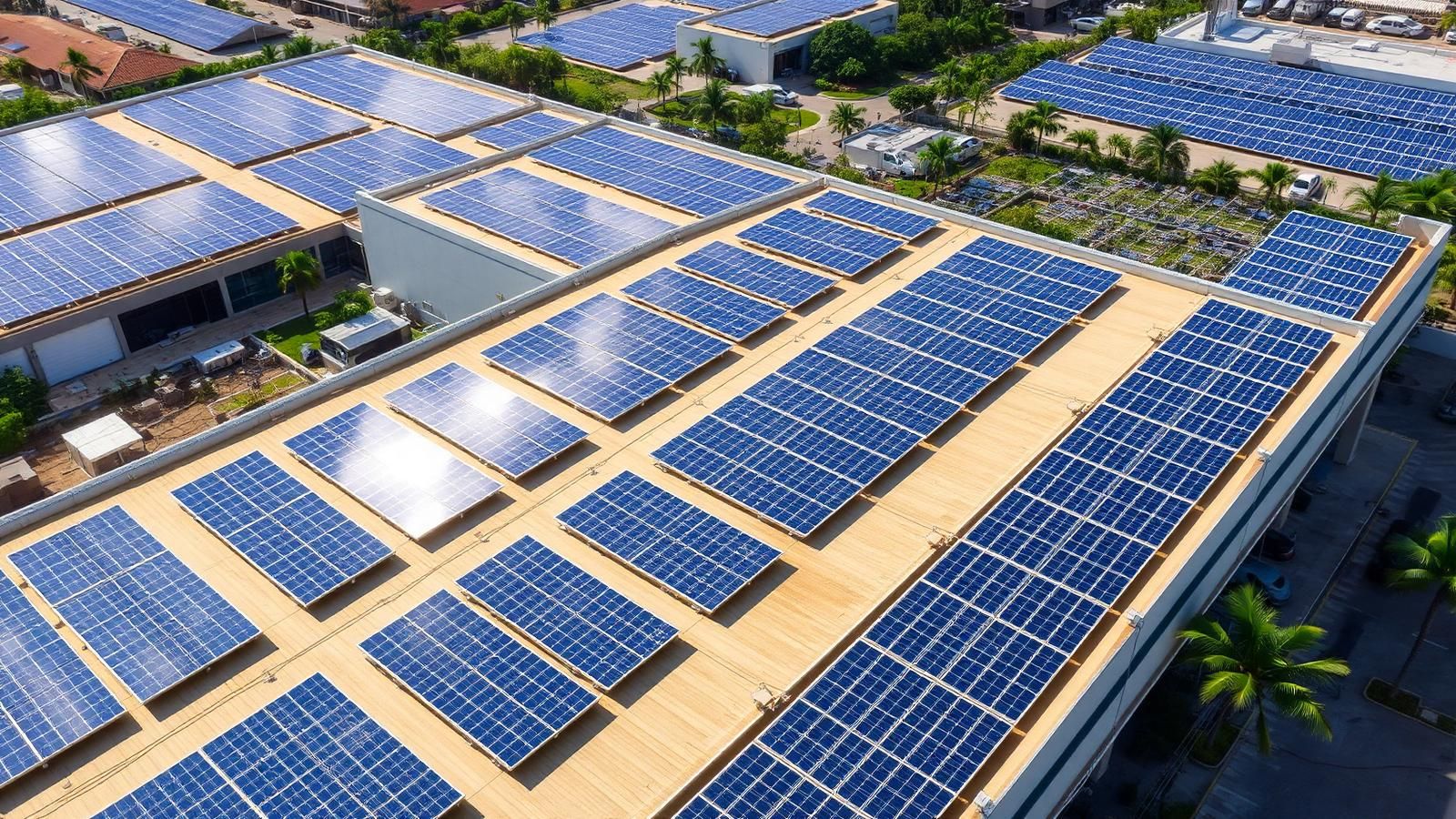 Commercial photovoltaic array on a Caribbean facility roof